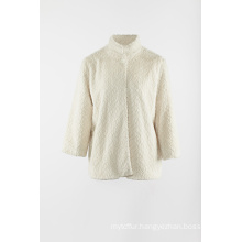 Ivory fake fur jacket with stand collar